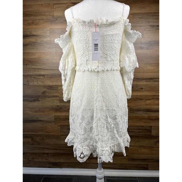 New Coquette Dress Parker Irma Sz 4 Lace Overlay Off the Shoulder White $228 - Picture 11 of 16